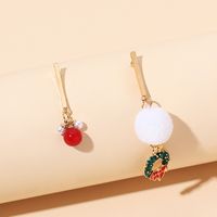 Pearl Fashionable Asymmetric Red Agate Hair Ball Christmas Earrings main image 5