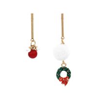 Pearl Fashionable Asymmetric Red Agate Hair Ball Christmas Earrings main image 6