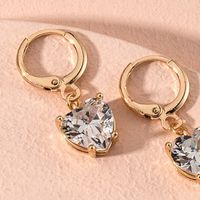 Gold-plated Peach Heart Rhinestone Earrings main image 2