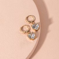 Gold-plated Peach Heart Rhinestone Earrings main image 4