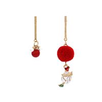 Pearl Fashionable Asymmetric Red Agate Hair Ball Christmas Earrings sku image 1