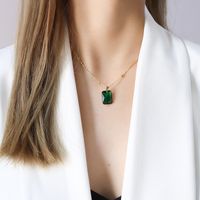 Retro Light Luxury All-match Peacock Emerald Gem Pendant Minimalist Titanium Steel Necklace sku image 7