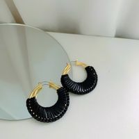 Bohemian  Hand-woven Leather Fan-shaped Hoop Earrings sku image 3