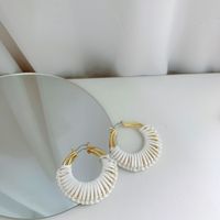 Bohemian  Hand-woven Leather Fan-shaped Hoop Earrings sku image 1