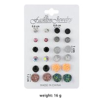 Hot Sale Mixed Color 12 Pairs Round Rhinestone Crystal Flower Earrings sku image 1
