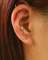 Embedded Diamond Simple Piercing Ear Needles Lightning Leaf Diagonal Stud Earrings sku image 3