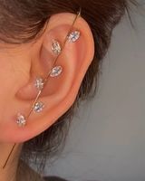 Embedded Diamond Simple Piercing Ear Needles Lightning Leaf Diagonal Stud Earrings sku image 14