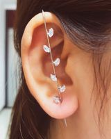 Embedded Diamond Simple Piercing Ear Needles Lightning Leaf Diagonal Stud Earrings sku image 16