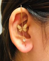 Embedded Diamond Simple Piercing Ear Needles Lightning Leaf Diagonal Stud Earrings sku image 12