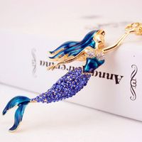 Korean Creative Cute Diamond Mermaid Rhinestone  Keychain main image 1
