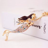 Korean Creative Cute Diamond Mermaid Rhinestone  Keychain main image 6