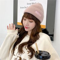 Korean Solid Color Knitted Wool Embroidery Fashion Warm Hat main image 5
