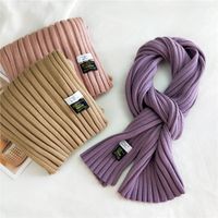 Korean Striped Solid Color Wool Knitted Warm Scarf main image 2