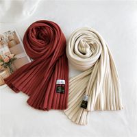 Korean Striped Solid Color Wool Knitted Warm Scarf main image 4