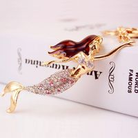 Korean Creative Cute Diamond Mermaid Rhinestone  Keychain sku image 8