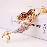 Korean Creative Cute Diamond Mermaid Rhinestone  Keychain sku image 12