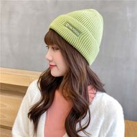 Korean Solid Color Knitted Wool Embroidery Fashion Warm Hat sku image 2