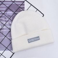 Korean Solid Color Knitted Wool Embroidery Fashion Warm Hat sku image 5
