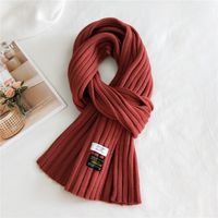 Korean Striped Solid Color Wool Knitted Warm Scarf sku image 1