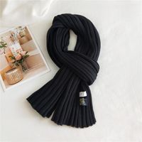 Korean Striped Solid Color Wool Knitted Warm Scarf sku image 2