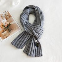 Korean Striped Solid Color Wool Knitted Warm Scarf sku image 3