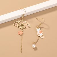 Cute Long Asymmetrical Retro Fan-shaped Earrings main image 2