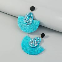 Bohemian Fan-shaped Diamond Tassel Earrings main image 5