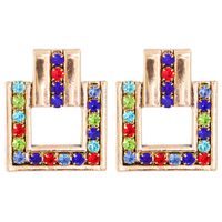 Exaggerated  Square Alloy Diamond-studded Glass Earrings main image 1