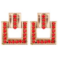 Exaggerated  Square Alloy Diamond-studded Glass Earrings main image 4