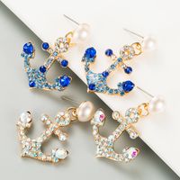 Retro Anchor Pearl Alloy Full Diamond Earrings main image 3