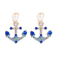 Retro Anchor Pearl Alloy Full Diamond Earrings main image 6