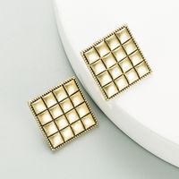 Retro Geometric Button Lattice Bronze Alloy Earrings sku image 1