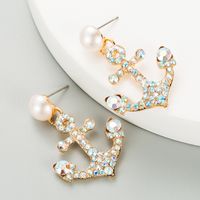Retro Anchor Pearl Alloy Full Diamond Earrings sku image 1