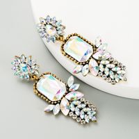 Colorful Diamond Flower Alloy Earrings sku image 1