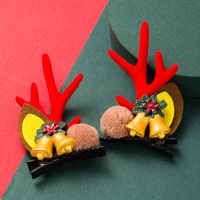 Christmas Series Cute Moose Horns Bells Flannel Two-piece Hairpin sku image 1