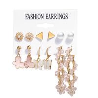Pink Crystal Butterfly Earrings Set 6 Pairs sku image 1
