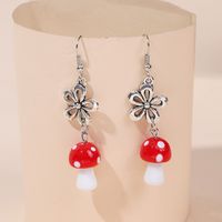 Retro Exquisite Long Flower Ceramic Mushroom Earrings sku image 2