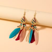 Retro Palace Bohemian Feather Long Tassel Earrings main image 1