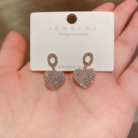S925 Silver Needle Full Diamond Zircon Micro-inlaid Heart-shaped Earrings main image 3