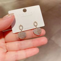 S925 Silver Needle Full Diamond Zircon Micro-inlaid Heart-shaped Earrings main image 5