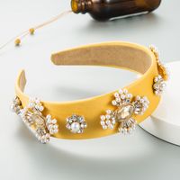 New Baroque Solid Color Fabric Wide-brimmed Cross Pearl Headband sku image 1