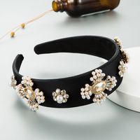 New Baroque Solid Color Fabric Wide-brimmed Cross Pearl Headband sku image 3