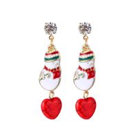 Christmas Exquisite Snowman Red Heart Alloy Earrings main image 3