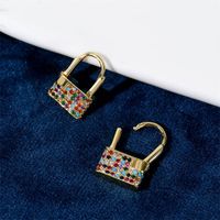 Simple Copper Inlaid Zircon Lock Earrings main image 5