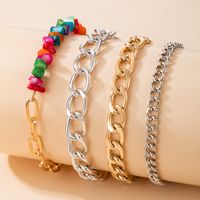 Multicolor Crushed Stone Thick Chain Geometric Boho Style 4 Piece Set Bracelet main image 3