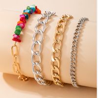 Multicolor Crushed Stone Thick Chain Geometric Boho Style 4 Piece Set Bracelet main image 6