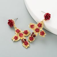 S925 Silver Needle Retro Cross Alloy Inlaid Rhinestone Rose Earrings main image 2