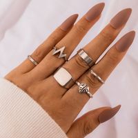 New Bohemian Geometric Steel Color Ring 6-piece Set main image 1