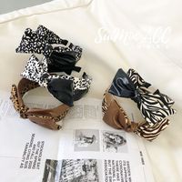 Leopard Bow Pu Leather Stitching Headband main image 1