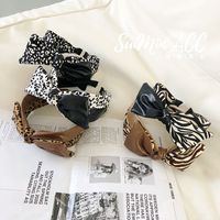Leopard Bow Pu Leather Stitching Headband main image 2